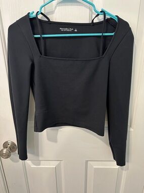 Abercrombie & Fitch Black Square-Neck Long Sleeve Top